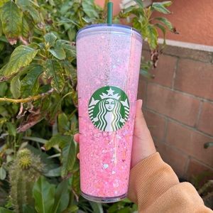 Baby pink hearts Starbucks snowglobe tumbler